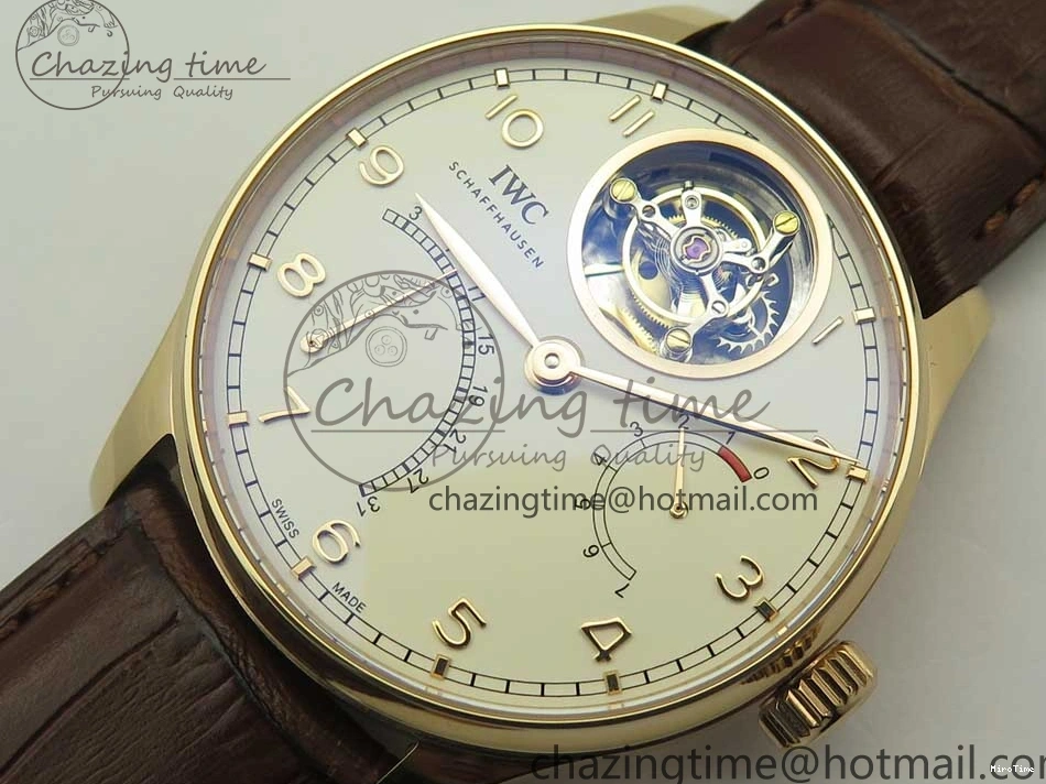 MIROTIME 0211 Portuguese Tourbillon IW504602 RG ZF Best Edition White Dial on Brown Leather Strap Stretchable 7178